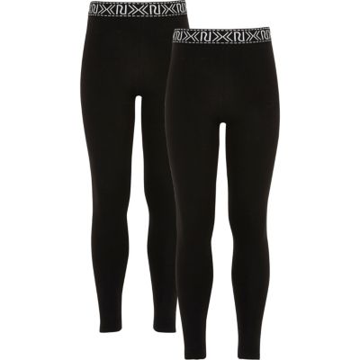 Girls black branded leggings pack